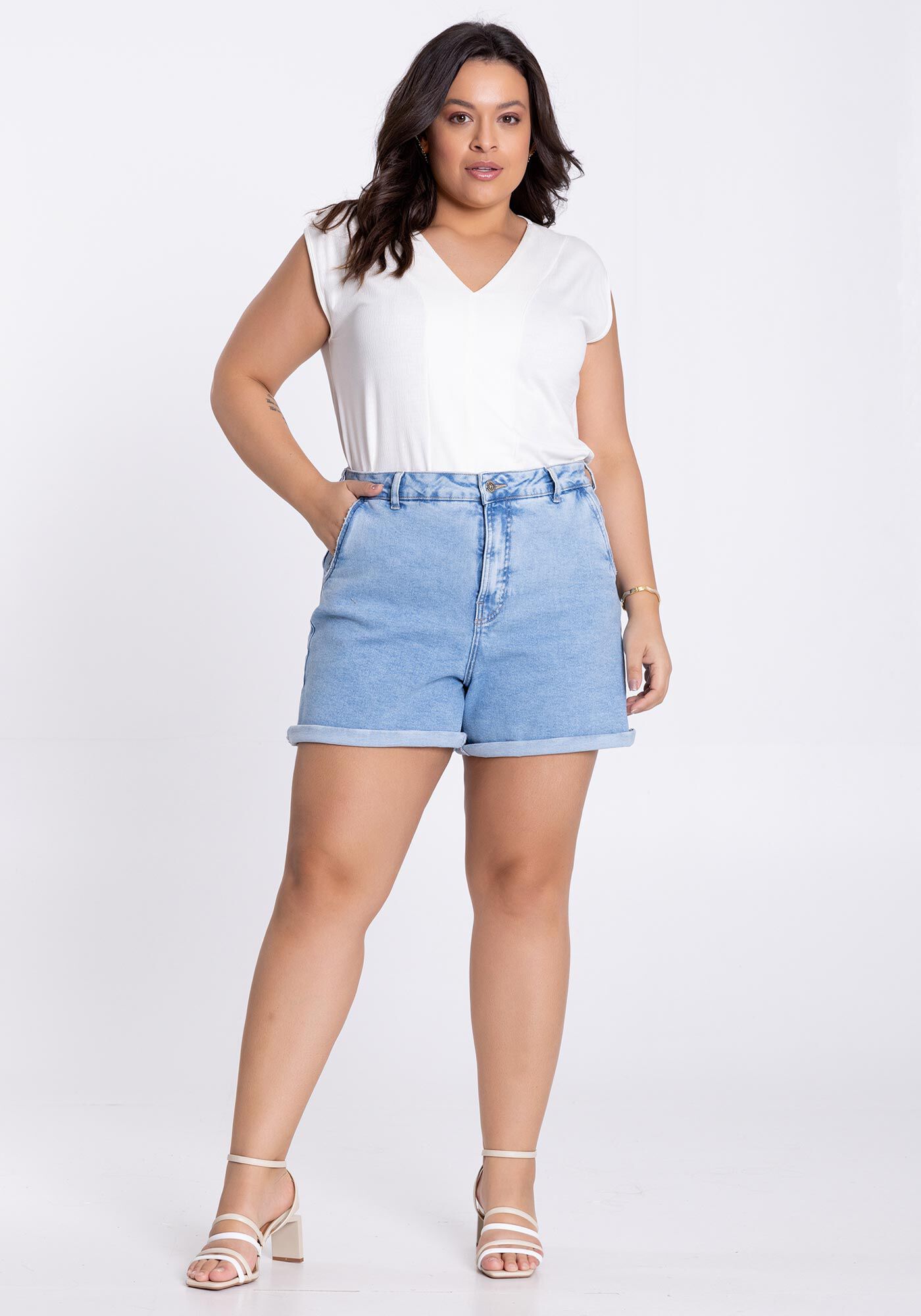 Shorts Jeans Plus Size Mom Chapa Barriga Lunender