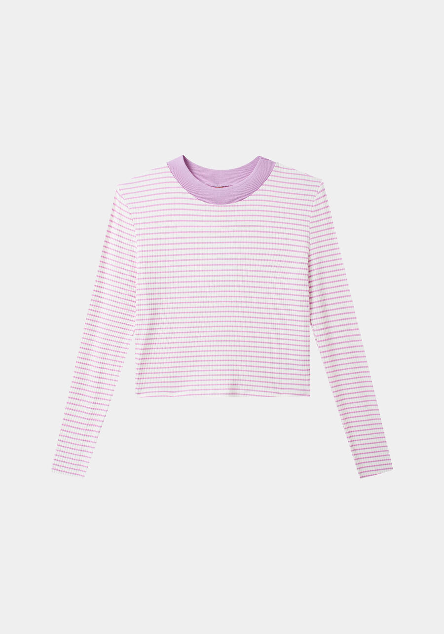 Blusa Listrada Cropped Canelada Juvenil, STRIPES LILAS, large.