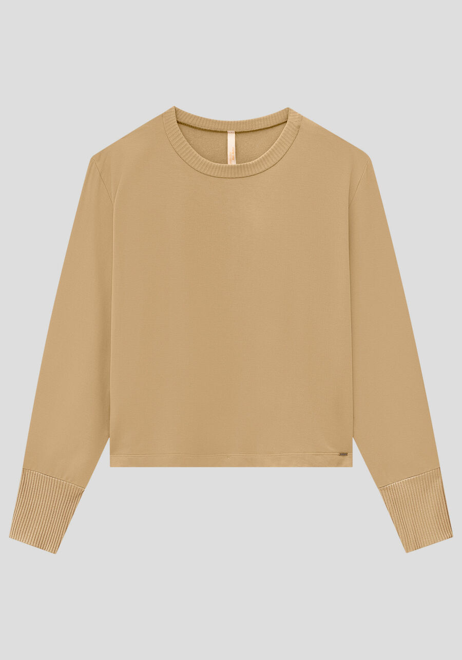 Blusa Plus Size em Moletom com Mangas Longas, BEGE SERGE. Blusa Plus Size em Moletom com Mangas Longas, BEGE SERGE, large.