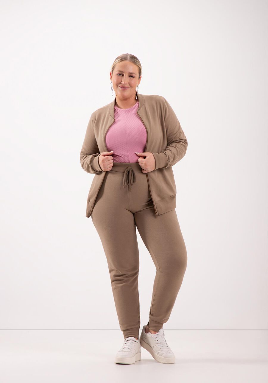 Jaqueta Plus Size Em Moletom Felpado De Algodão Com Zíper, . Jaqueta Plus Size Em Moletom Felpado De Algodão Com Zíper, , large.