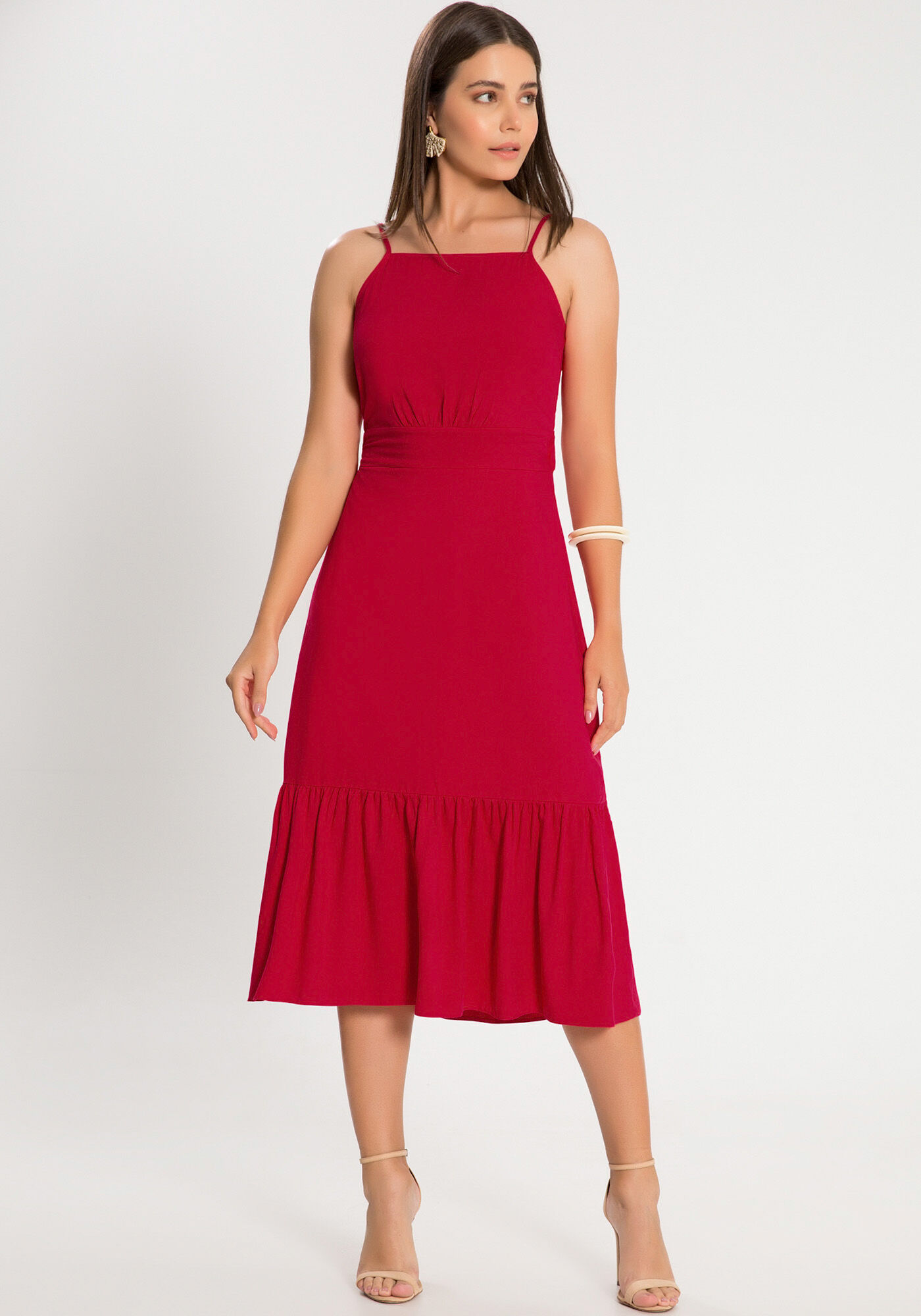Vestido de viscose com babado hotsell