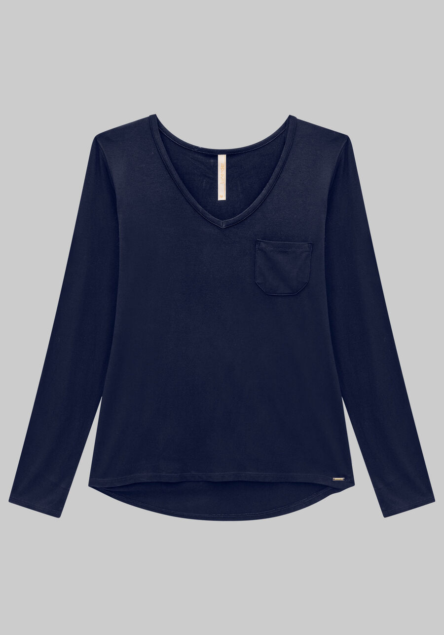 Blusa Manga Longa Básica com Bolso, MARINHO ACTION. Blusa Manga Longa Básica com Bolso, MARINHO ACTION, large.