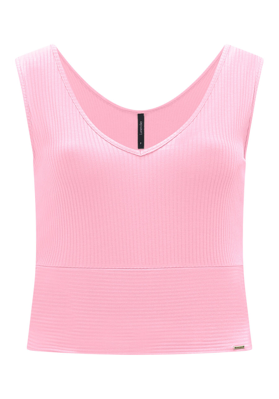 Blusa Cropped De Alças Com Decote V Em Malha Canelada, . Blusa Cropped De Alças Com Decote V Em Malha Canelada, , large.