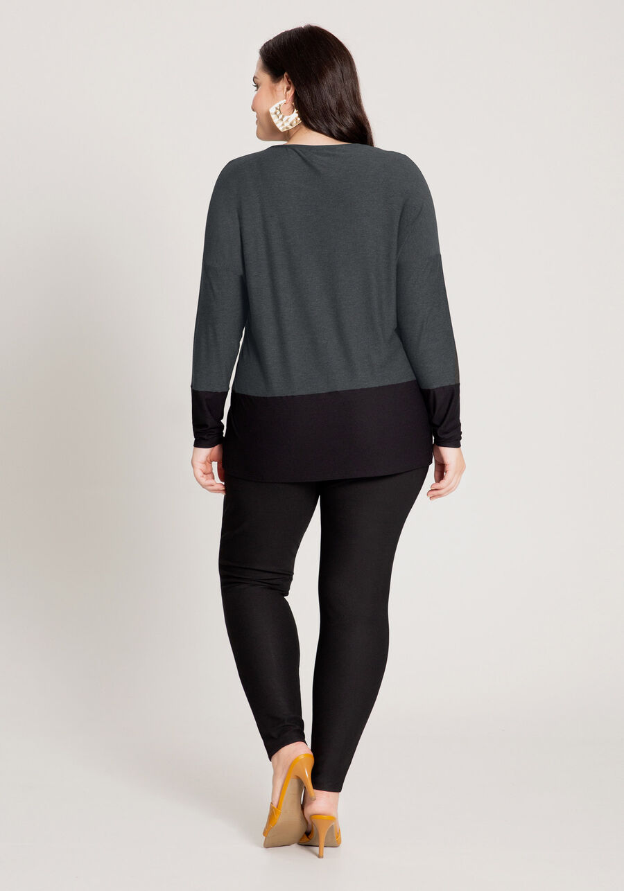 Blusa Manga Longa em Malha Bicolor Plus Size, . Blusa Manga Longa em Malha Bicolor Plus Size, , large.