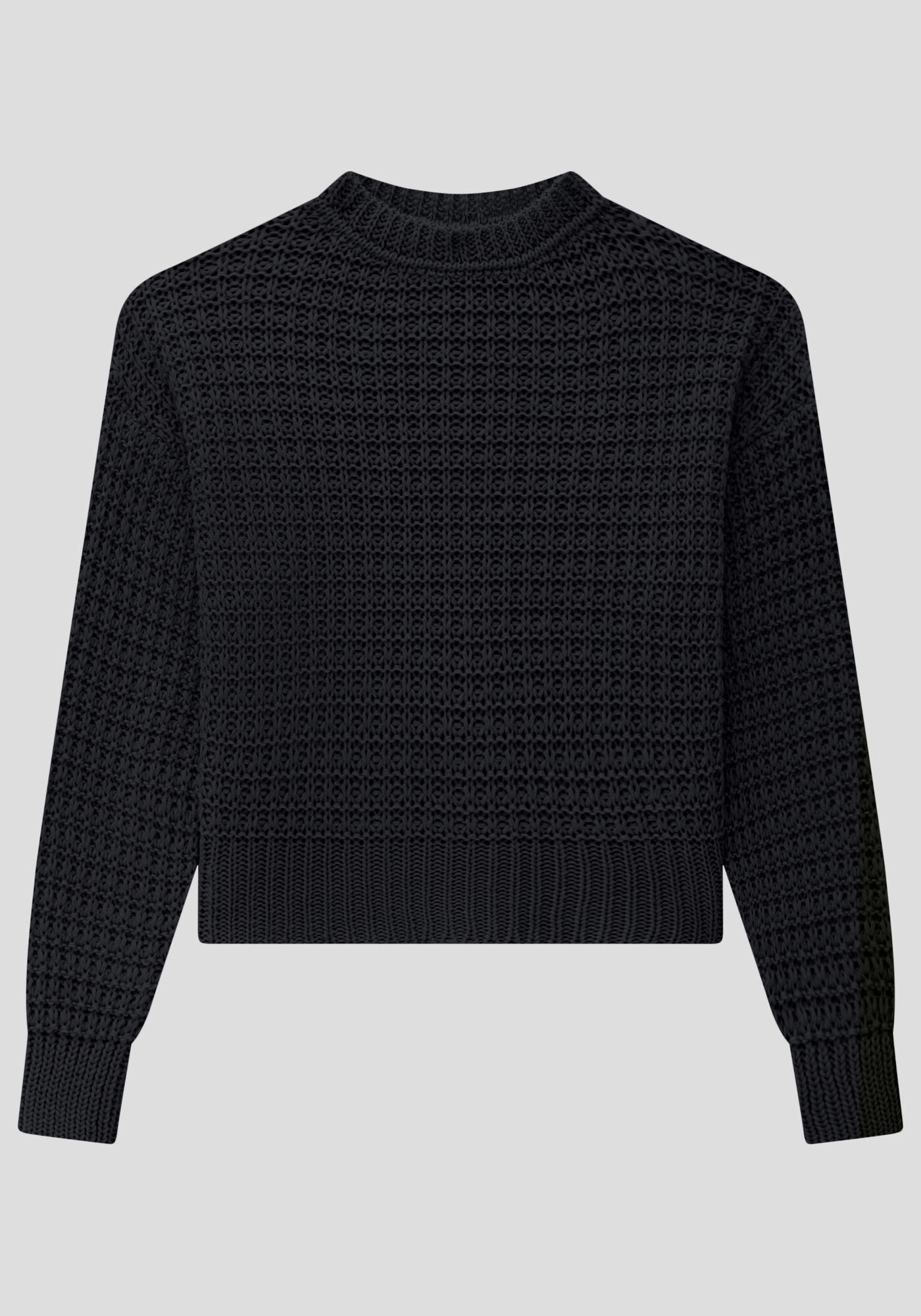 Blus&atilde;o Cropped em Tric&ocirc; com Textura, PRETO REATIVO, large.