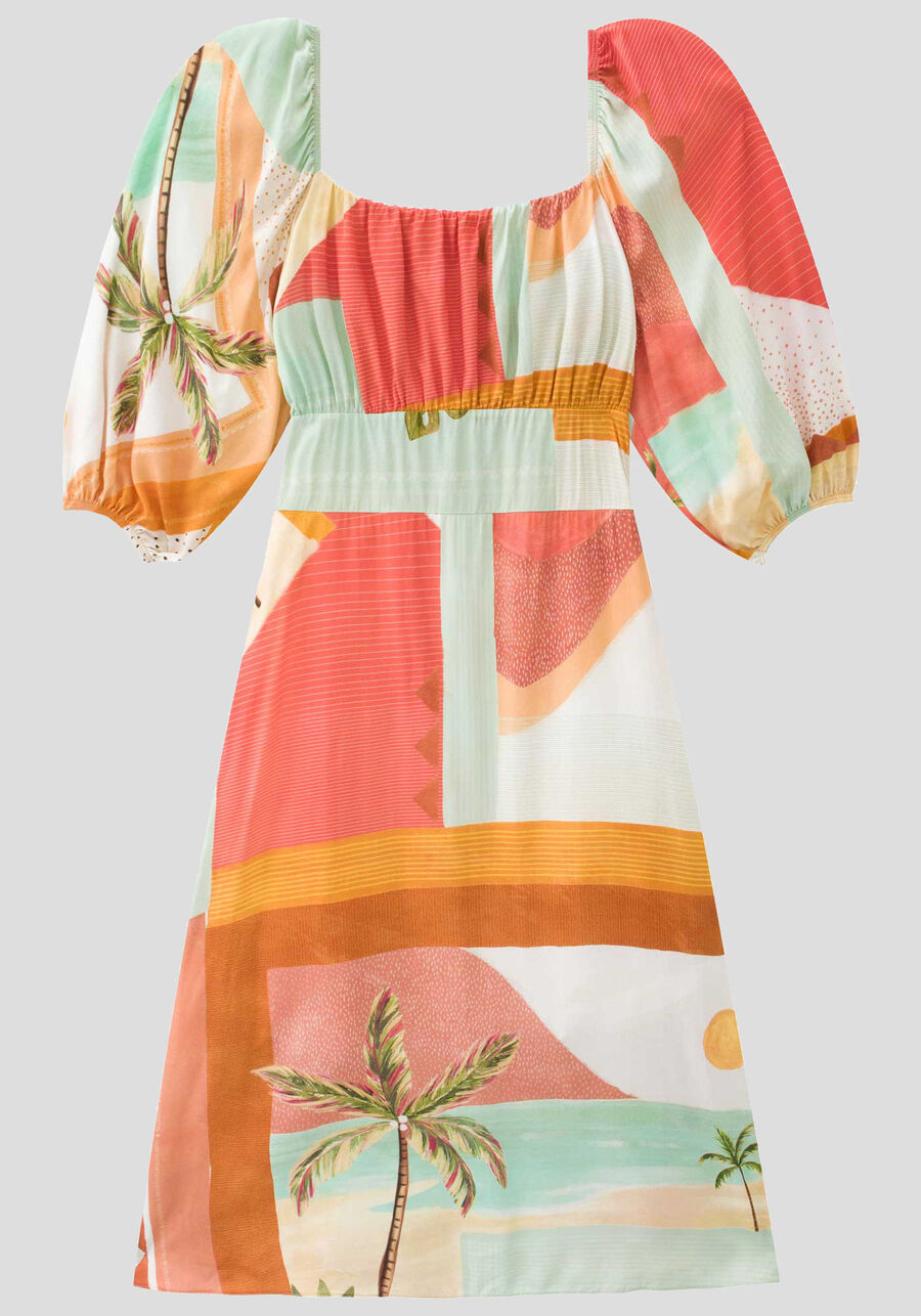 Vestido Midi em Viscose com Manga Bufante, . Vestido Midi em Viscose com Manga Bufante, , large.