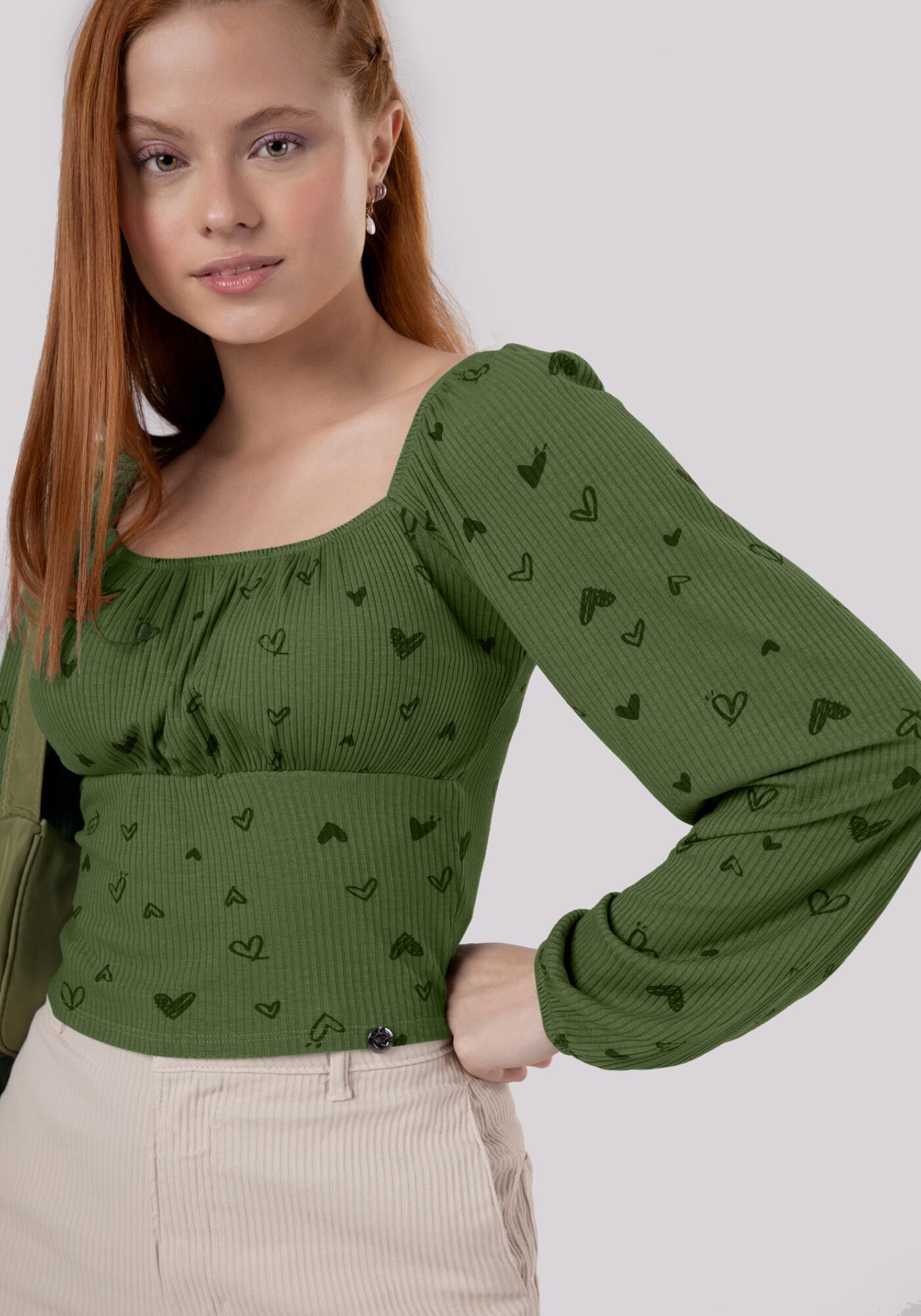 Blusa Juvenil Estampada com Manga Longa Bufante, , large.