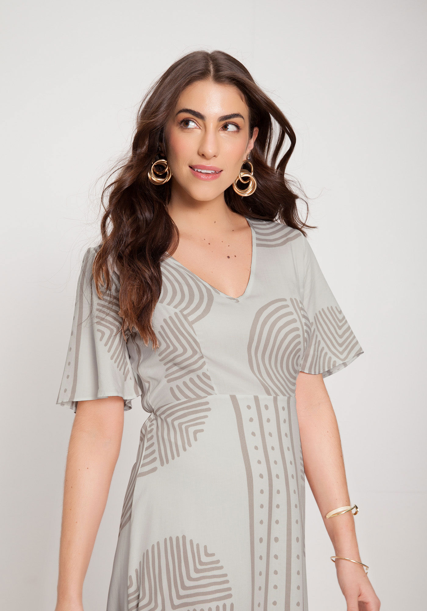 Vestido manga shop flare estampado