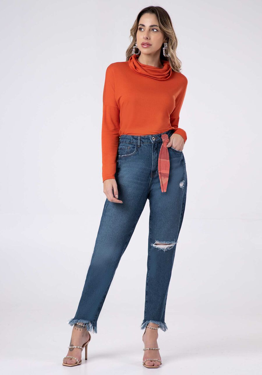 Calça Jeans Mommy com Lenço Decorativo, . Calça Jeans Mommy com Lenço Decorativo, , large.