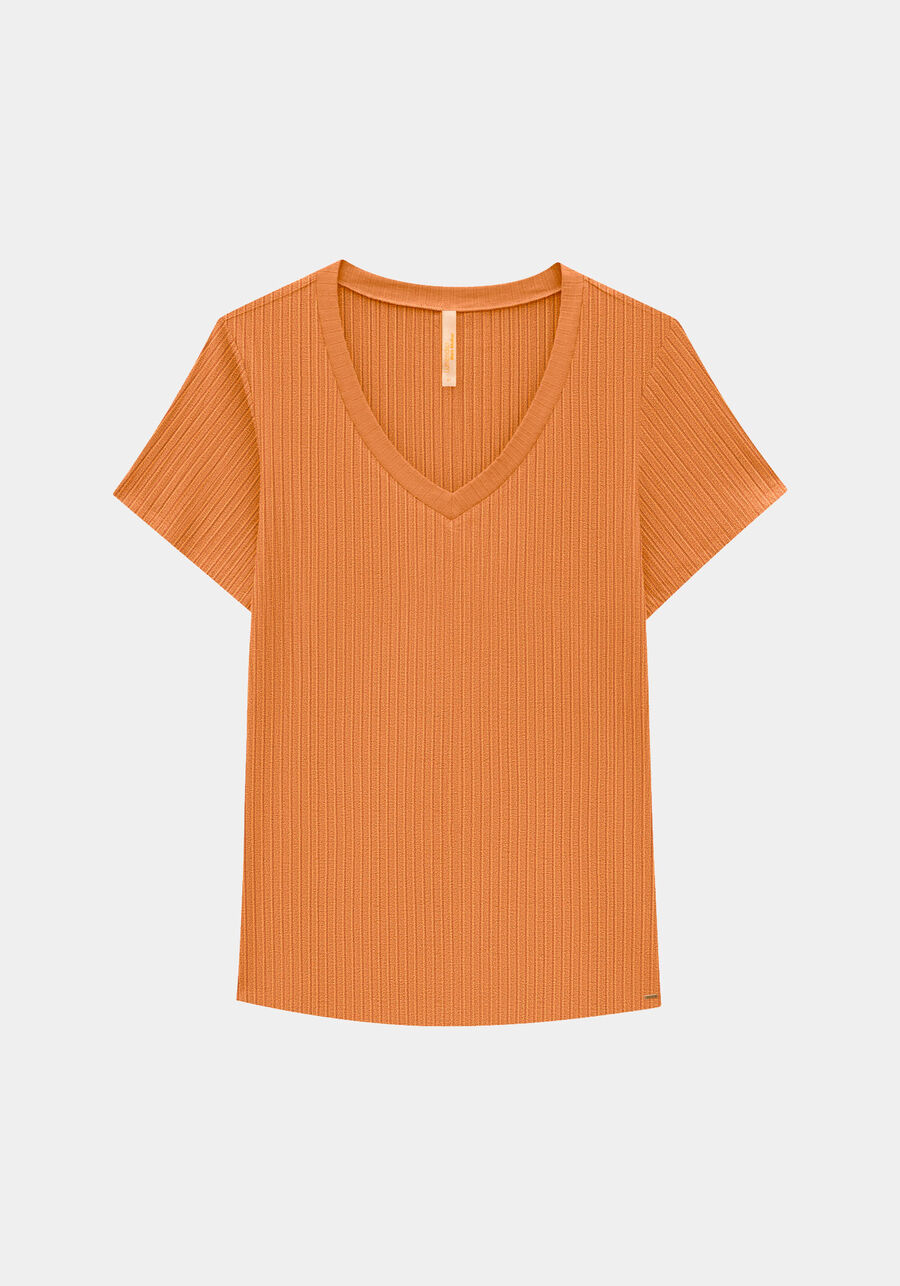 Blusa Básica Em Malha Canelada Com Mangas Curtas E Decote V, . Blusa Básica Em Malha Canelada Com Mangas Curtas E Decote V, , large.