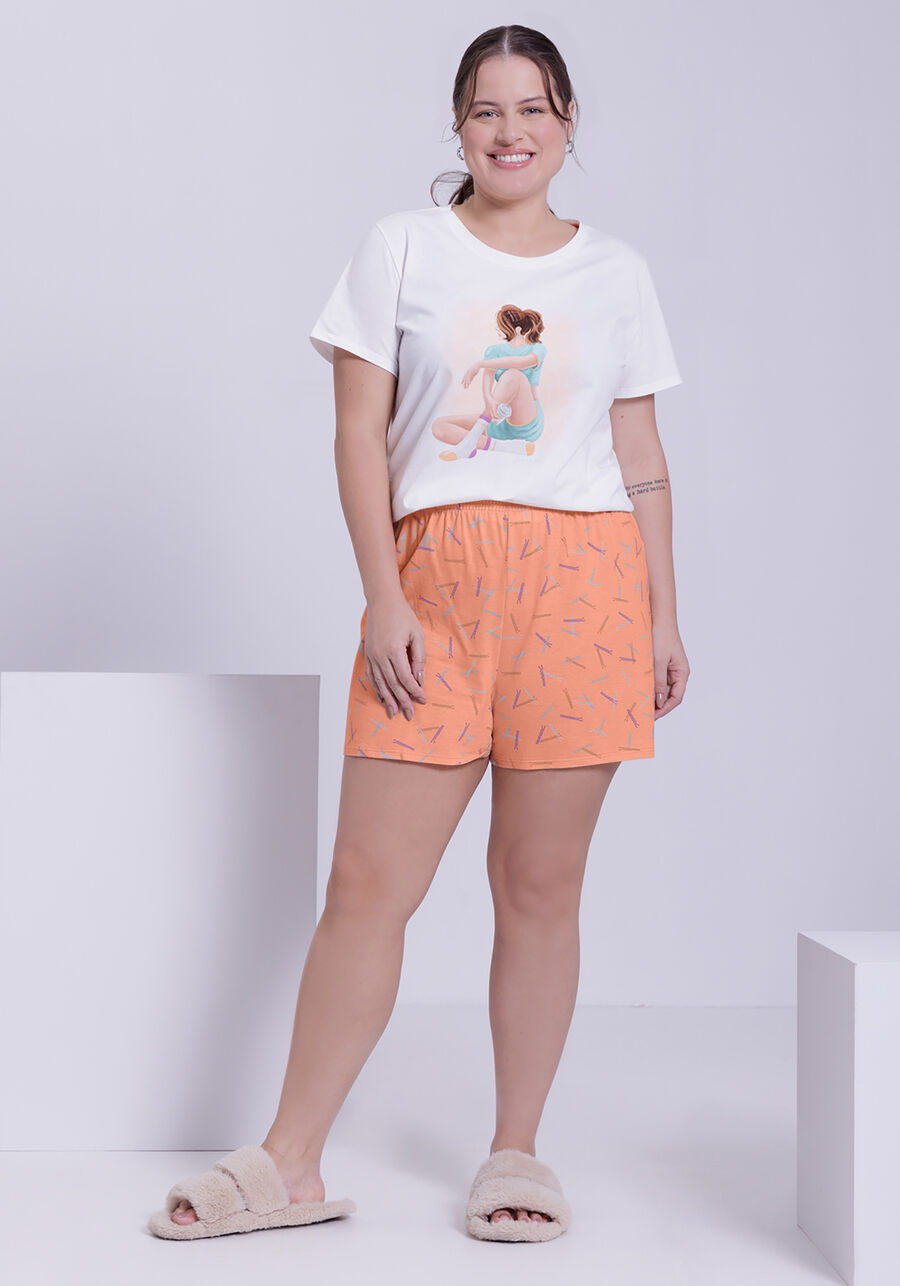 Pijama Plus Size Estampado em Malha com Blusa e Shorts, . Pijama Plus Size Estampado em Malha com Blusa e Shorts, , large.