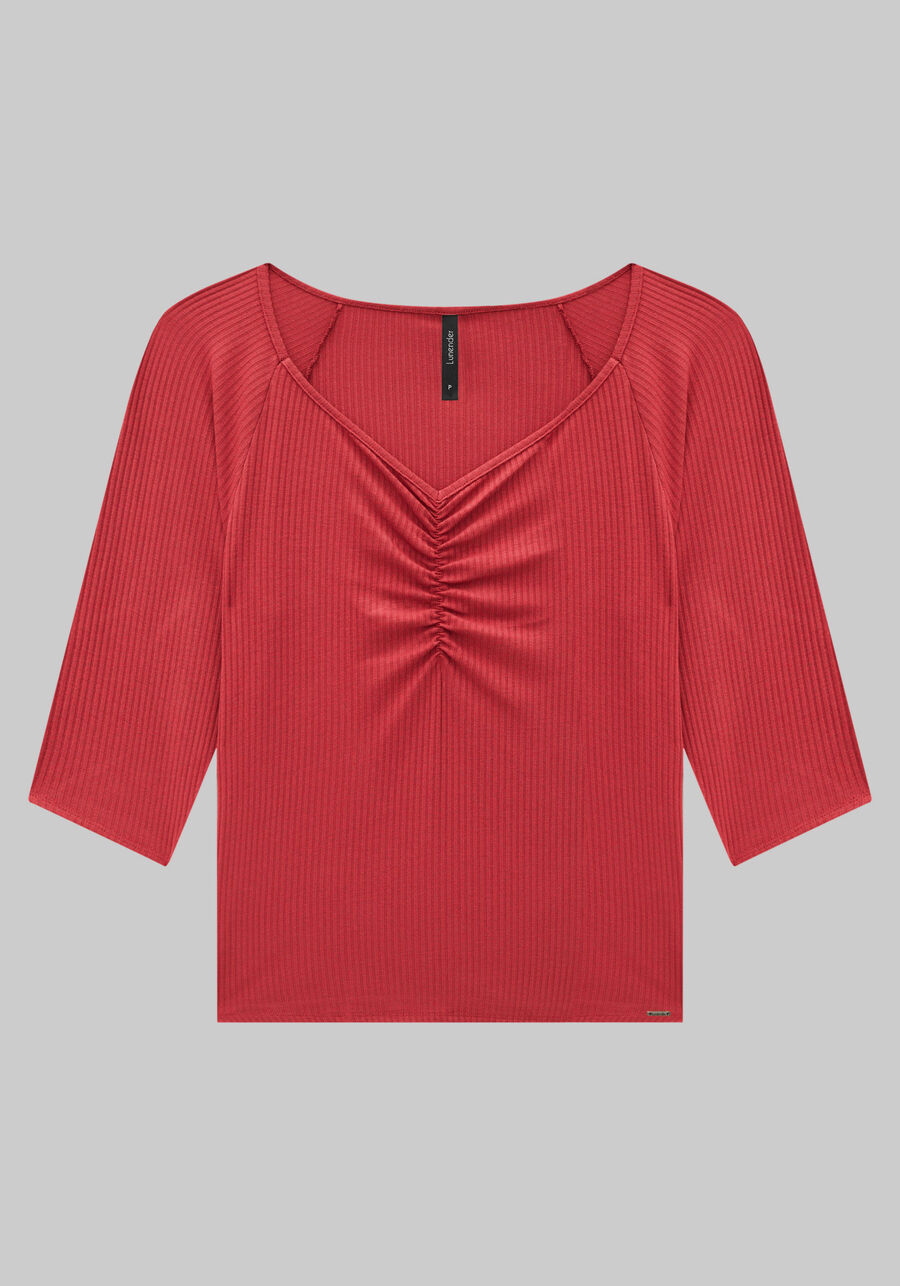 Blusa Manga 3/4 Canelada com Franzido, . Blusa Manga 3/4 Canelada com Franzido, , large.