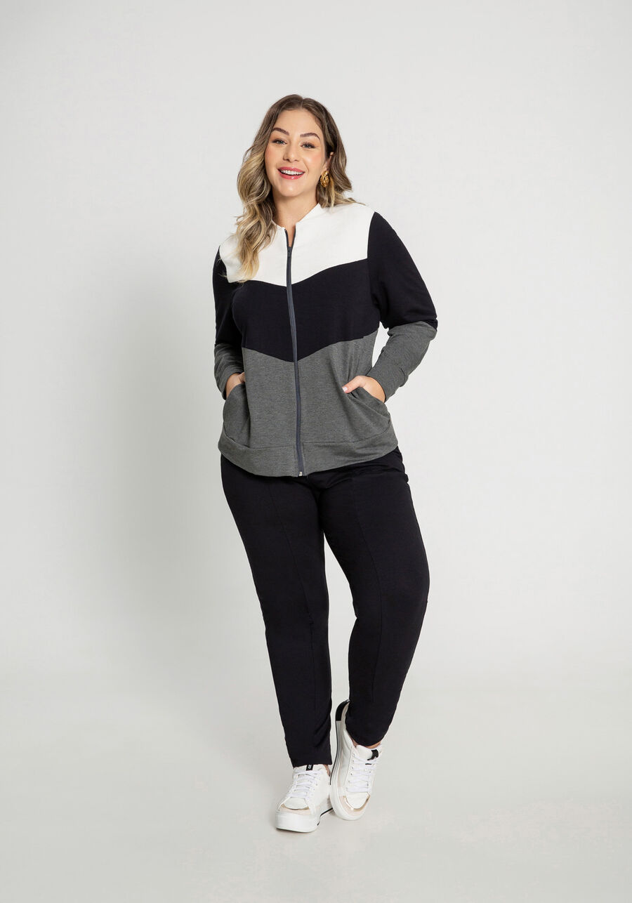 Jaqueta em Moletom com Recortes Plus Size, . Jaqueta em Moletom com Recortes Plus Size, , large.