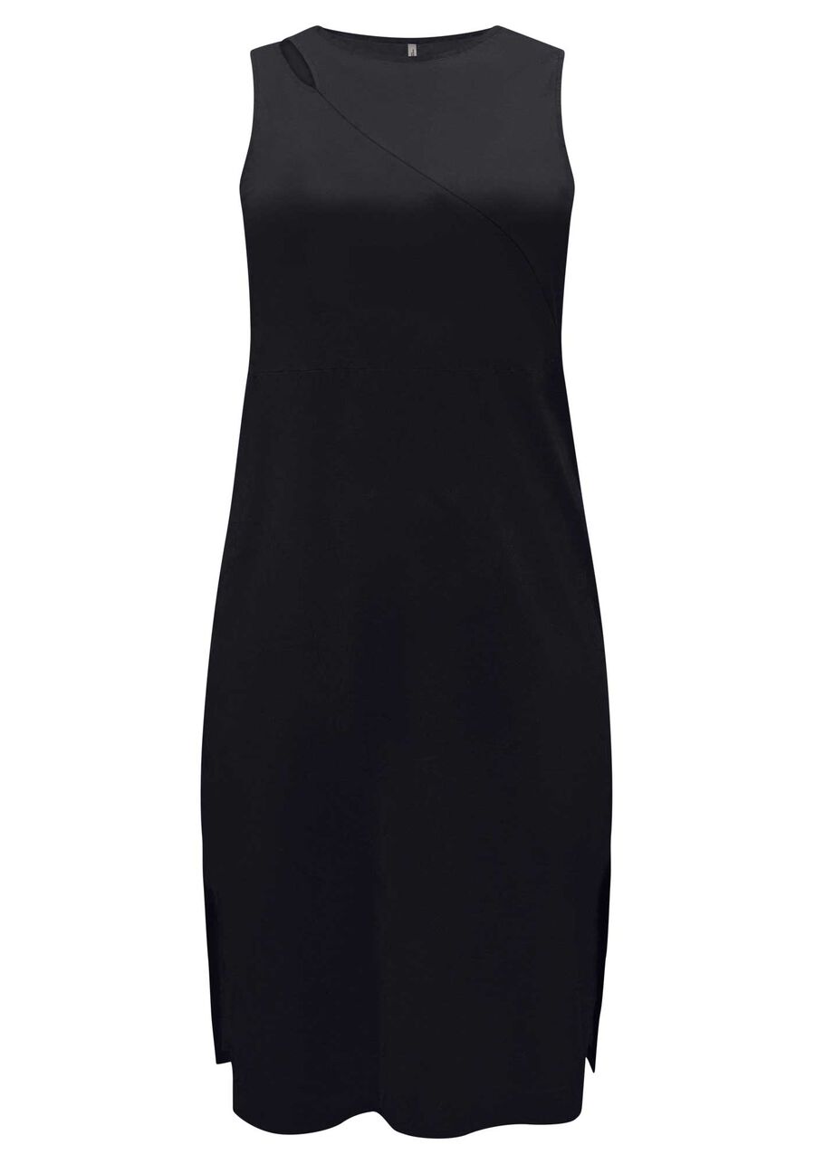 Vestido Midi Sem Mangas Com Recorte No Ombro Em Malha Crepe, . Vestido Midi Sem Mangas Com Recorte No Ombro Em Malha Crepe, , large.