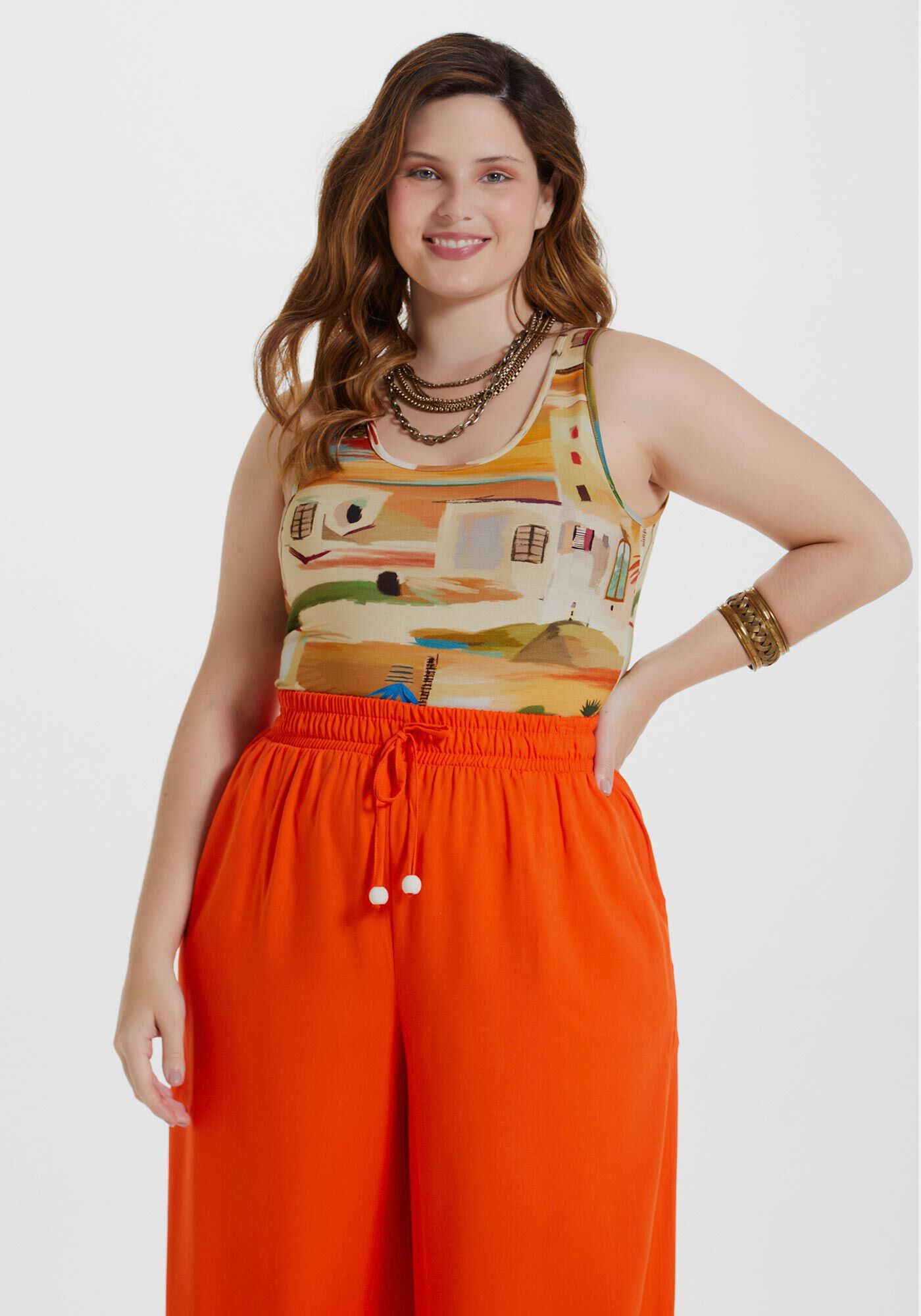 Calça pantalona deals curta plus size