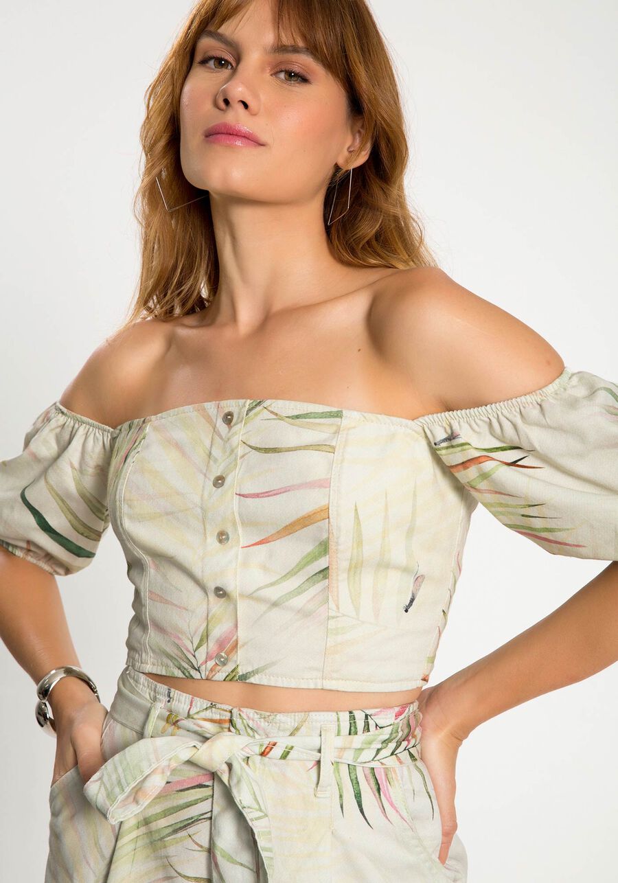 Blusa Cropped Jeans Estampado Manga Bufante, . Blusa Cropped Jeans Estampado Manga Bufante, , large.