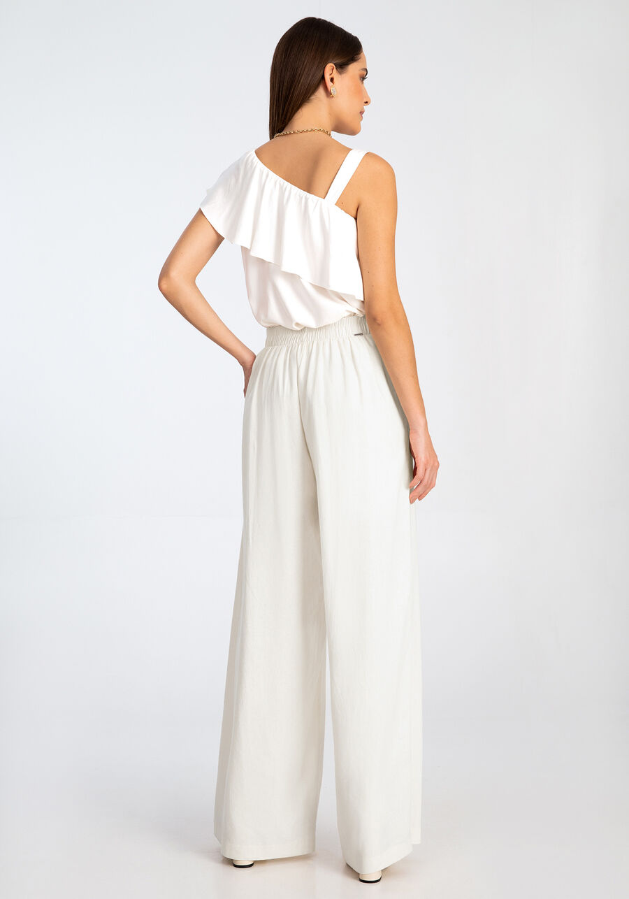 Calça Wide Leg em Linho com Bolsos, BRANCO OFF WHITE. Calça Wide Leg em Linho com Bolsos, BRANCO OFF WHITE, large.