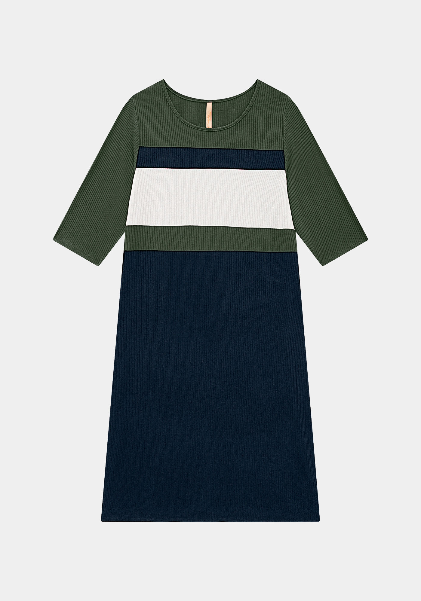 Vestido Midi Canelado com Manga 3/4 Plus Size, MARINHO IMPERIO, large.