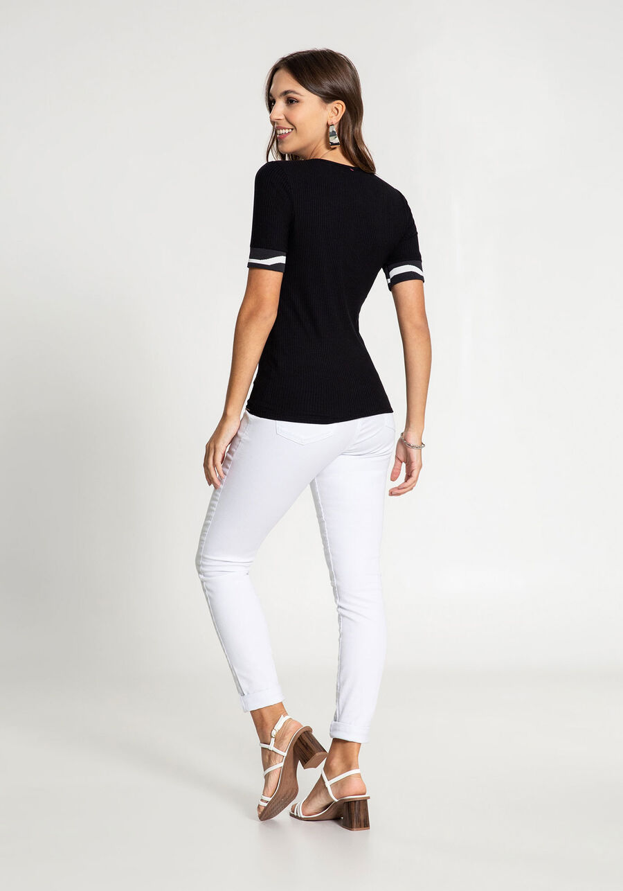 Blusa com Detalhes na Manga Malha Canelado, PRETO REATIVO. Blusa com Detalhes na Manga Malha Canelado, PRETO REATIVO, large.