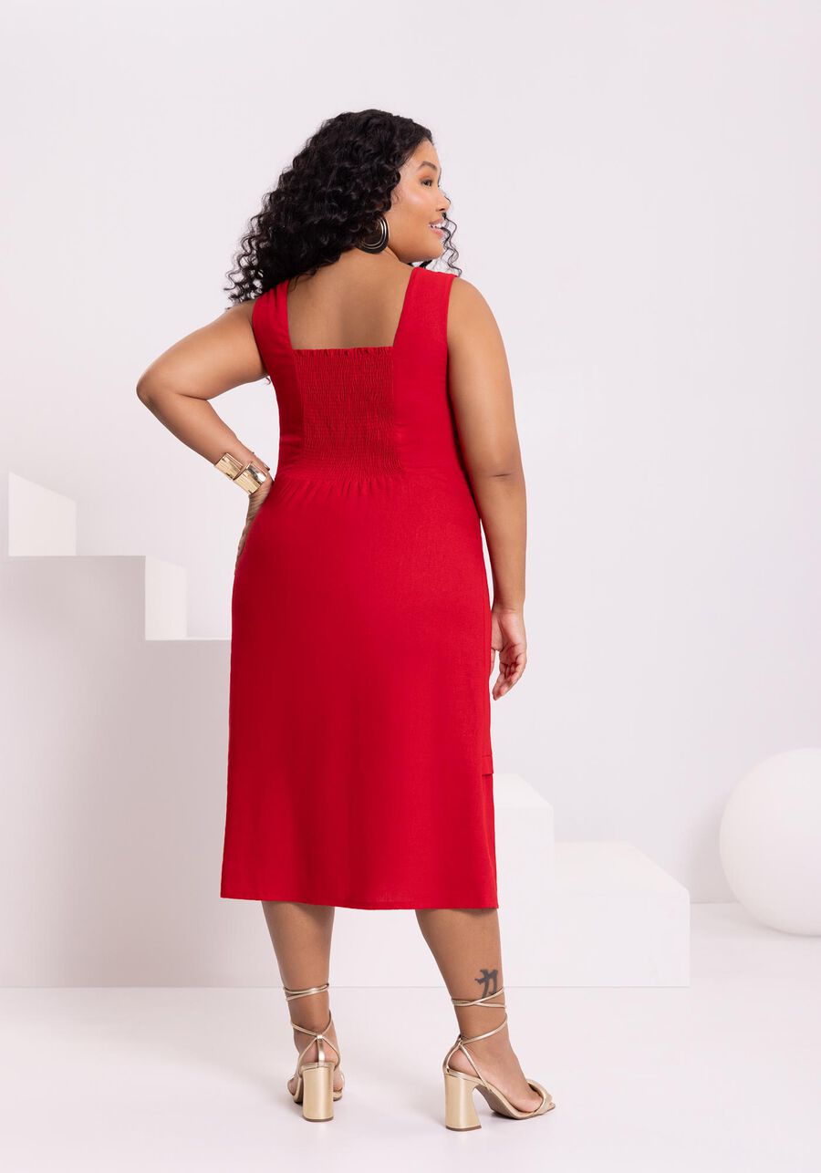 Vestido Midi Chá Com Alças Largas E Decote Em V Tecido Linho, . Vestido Midi Chá Com Alças Largas E Decote Em V Tecido Linho, , large.