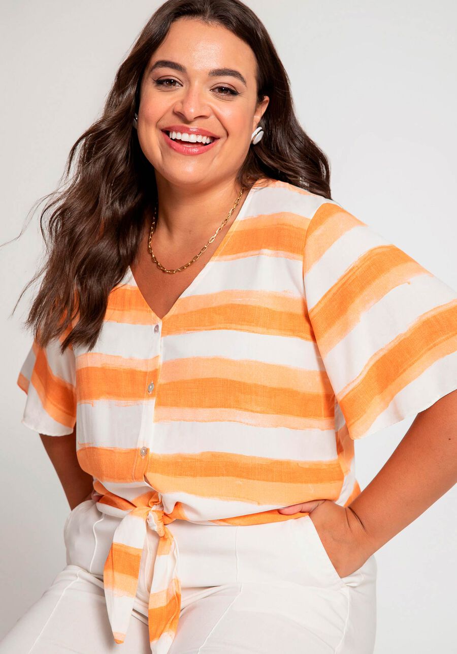 Camisa Estampada com Amarração Plus Size, . Camisa Estampada com Amarração Plus Size, , large.