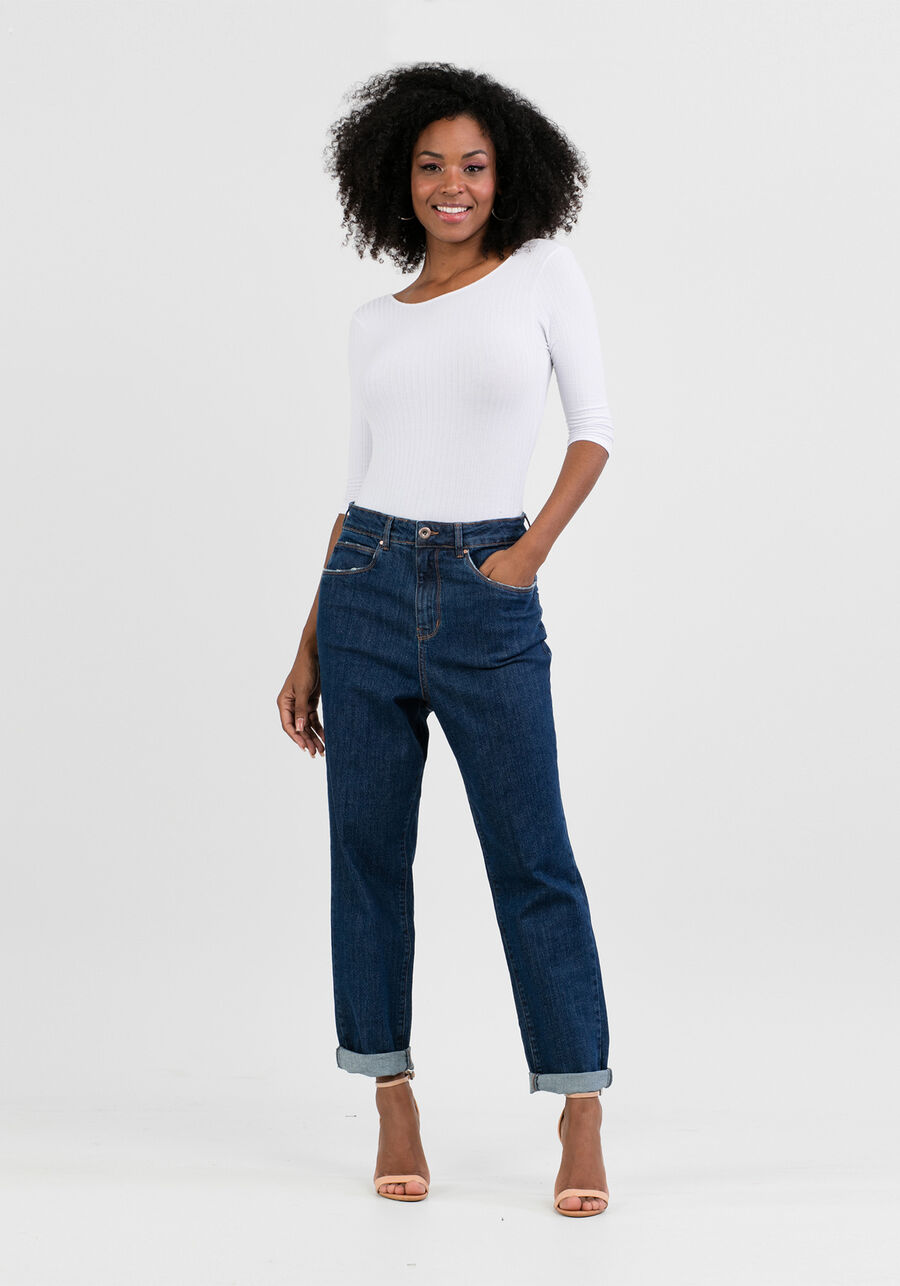 Calça Mommy Cintura Alta, JEANS ESCURO. Calça Mommy Cintura Alta, JEANS ESCURO, large.