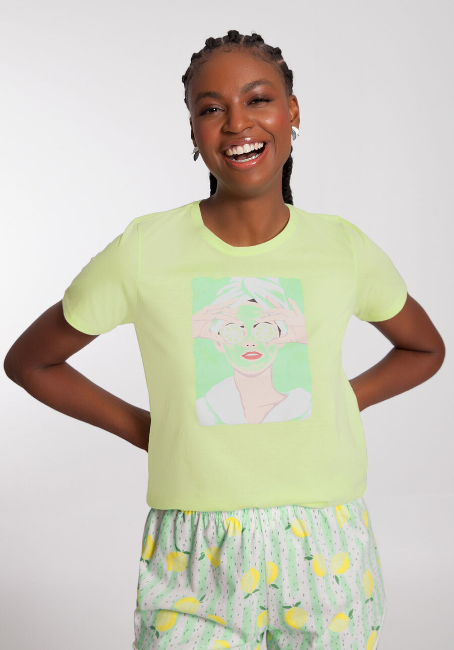 Pijama Curto Estampado com Blusa e Shorts, SICILIA VERDE. Pijama Curto Estampado com Blusa e Shorts, SICILIA VERDE, large.