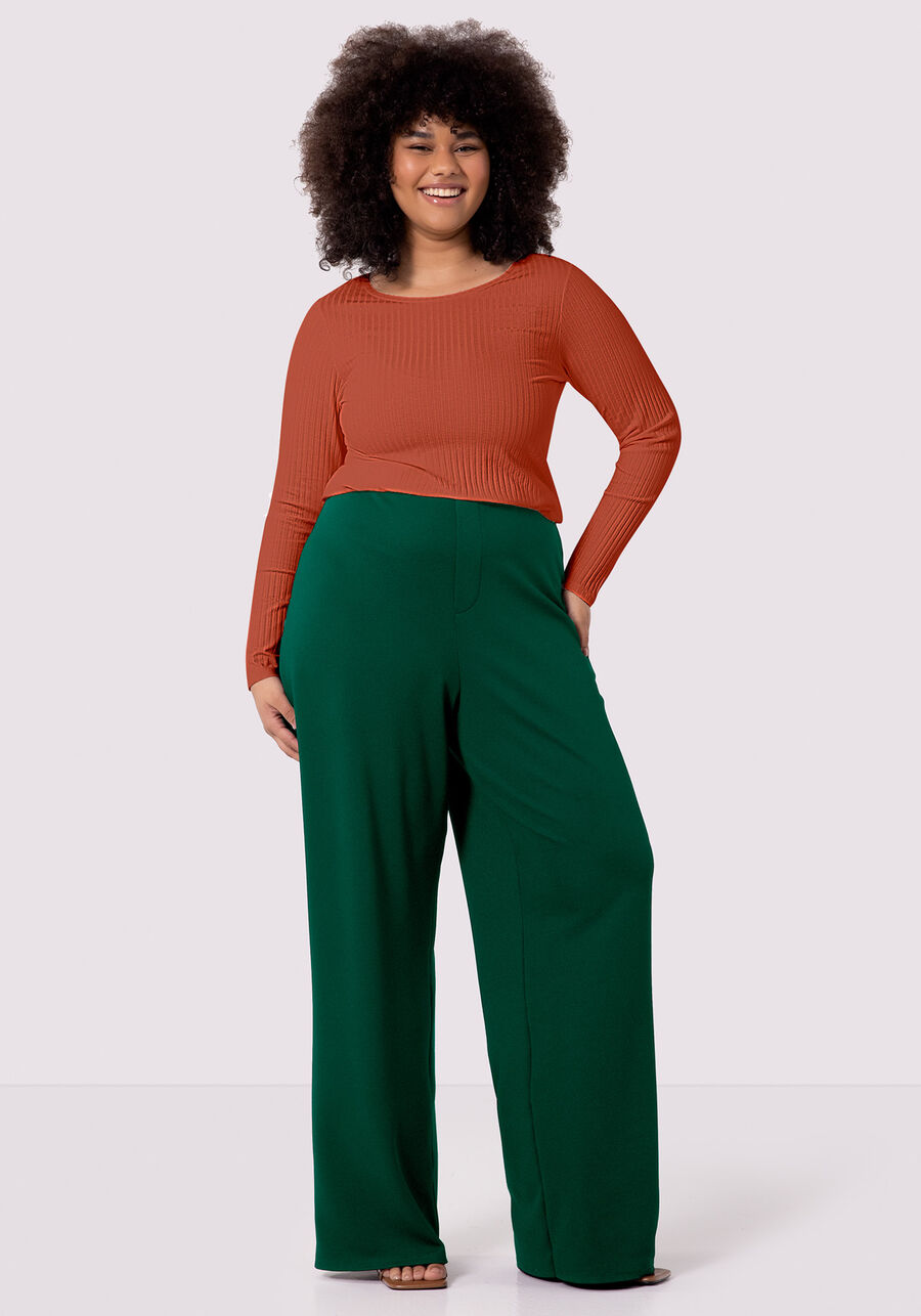 Blusa Básica De Mangas Longas Plus Size Em Malha Canelada, . Blusa Básica De Mangas Longas Plus Size Em Malha Canelada, , large.