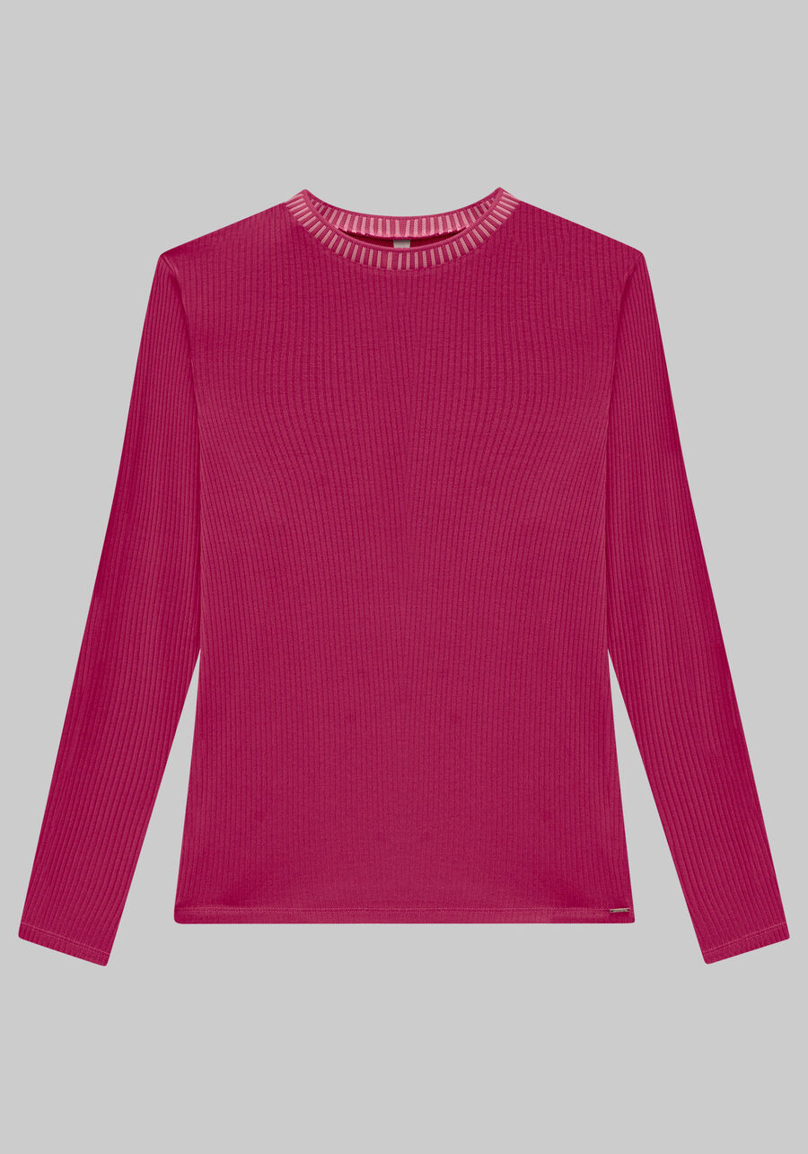 Blusa Manga Longa Plus Size Canelada com Retilínea, ROSA DRY ROSE. Blusa Manga Longa Plus Size Canelada com Retilínea, ROSA DRY ROSE, large.