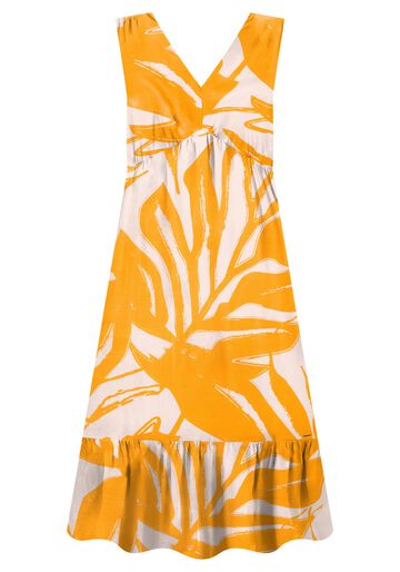 Vestido Midi Plus Size em Viscose com Estampa Geométrica, ERVA DOCE AMARELO. Vestido Midi Plus Size em Viscose com Estampa Geométrica, ERVA DOCE AMARELO, large.