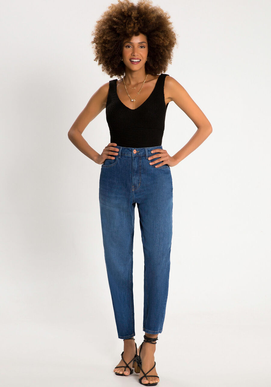 Calça Jeans Mom Chapa Barriga com Elastano, JEANS. Calça Jeans Mom Chapa Barriga com Elastano, JEANS, large.