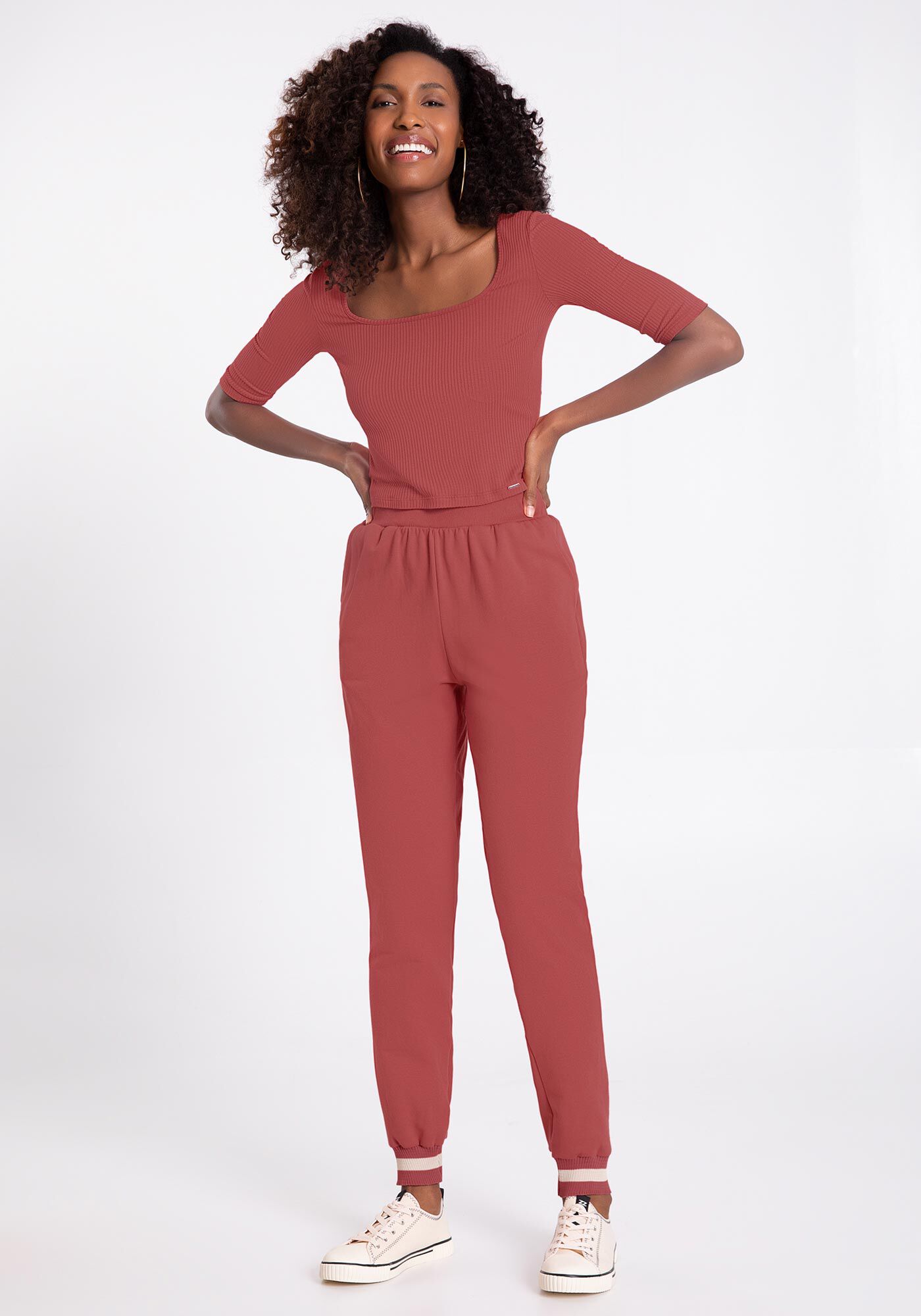 Blusa Cropped Canelada com Manga 3/4, , large.