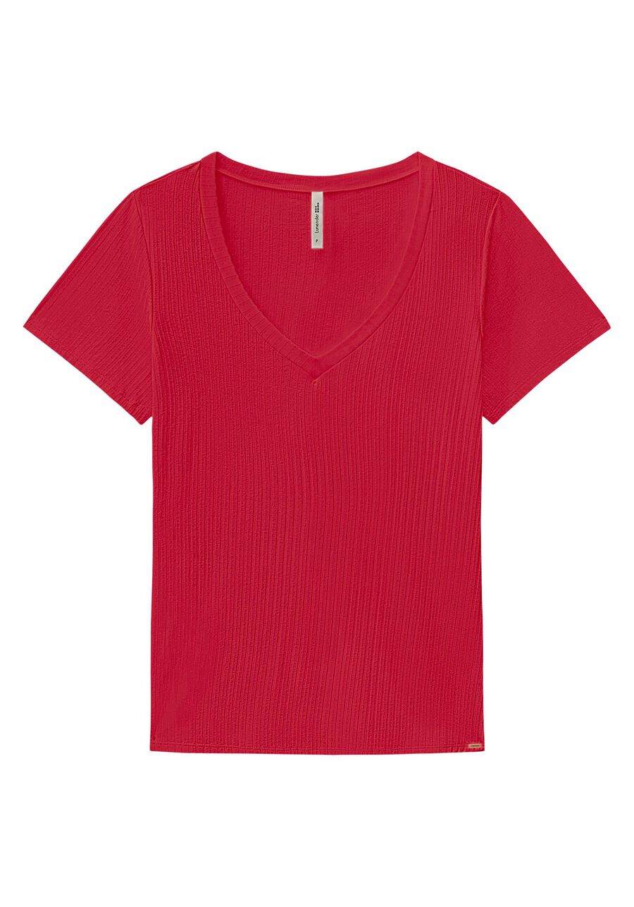 Blusa Básica Em Malha Canelada Com Mangas Curtas E Decote V, . Blusa Básica Em Malha Canelada Com Mangas Curtas E Decote V, , large.