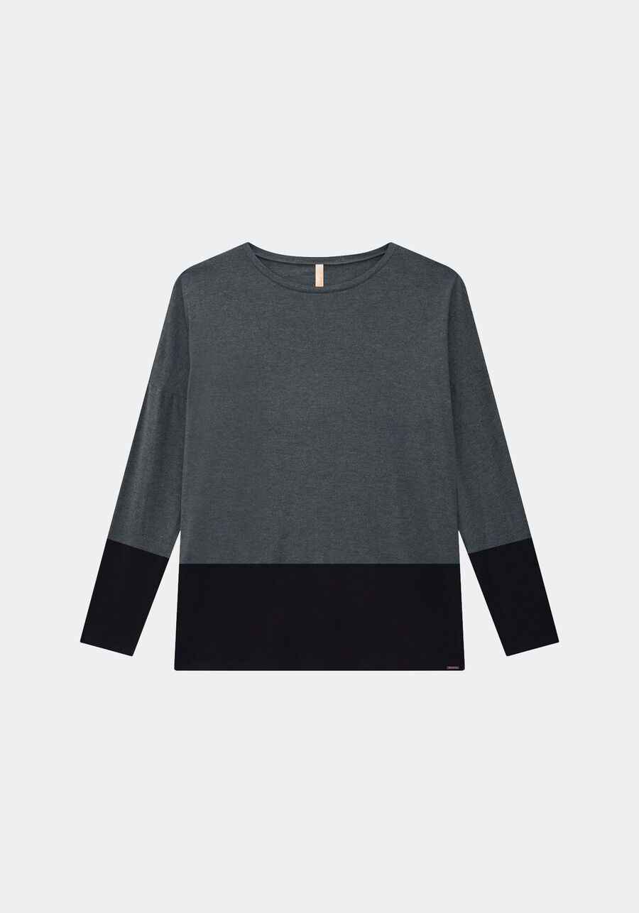 Blusa Manga Longa em Malha Bicolor Plus Size, . Blusa Manga Longa em Malha Bicolor Plus Size, , large.