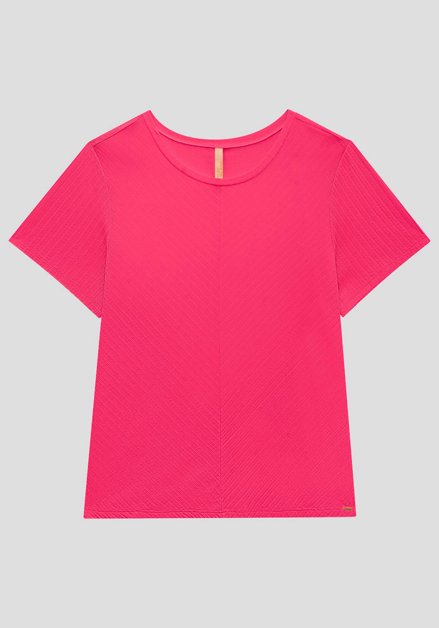 Blusa B&aacute;sica Canelada De Mangas Curtas Com Recorte Frontal, , large.