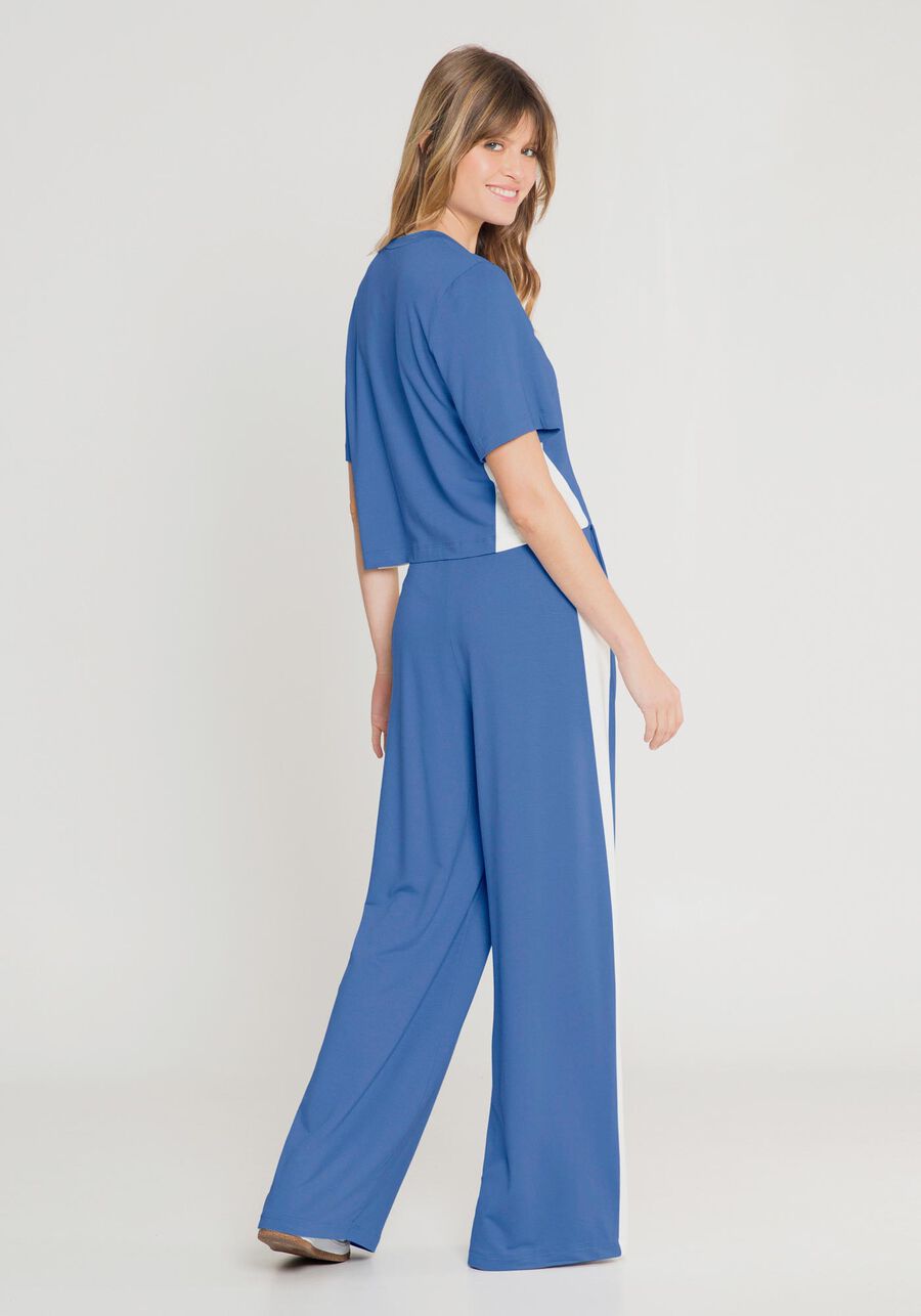 Conjunto Blusa e Calça Wide Leg com Recortes, AZUL WATER. Conjunto Blusa e Calça Wide Leg com Recortes, AZUL WATER, large.