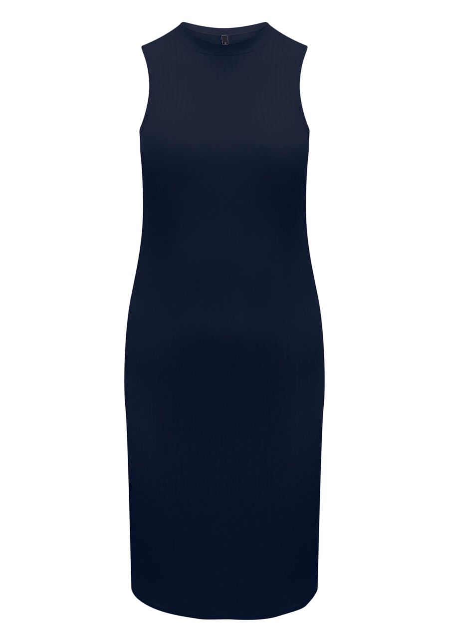 Vestido Básico Curto Sem Mangas Em Malha Canelada, MARINHO ACTION. Vestido Básico Curto Sem Mangas Em Malha Canelada, MARINHO ACTION, large.