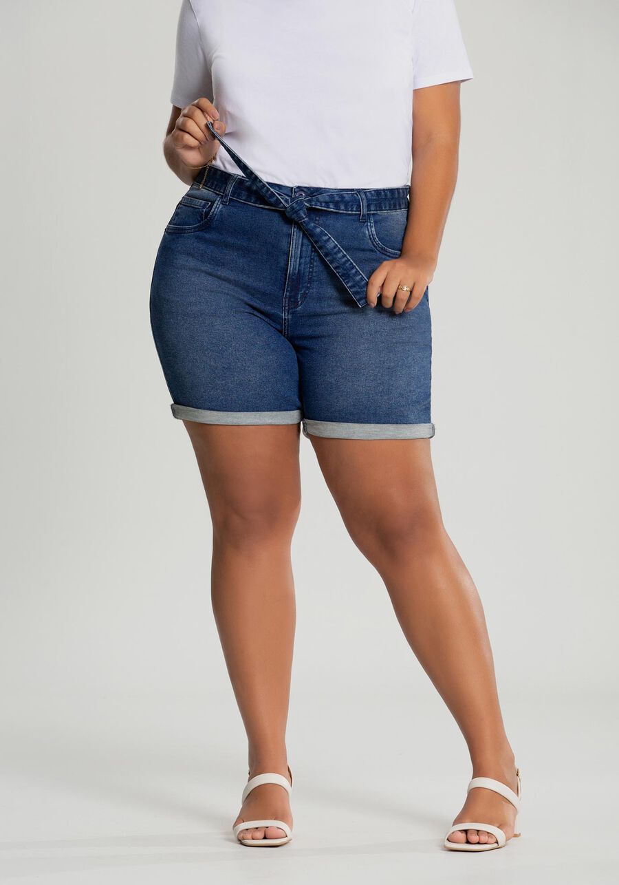 Bermuda Jeans Boyfriend com Cinto Plus Size, JEANS. Bermuda Jeans Boyfriend com Cinto Plus Size, JEANS, large.