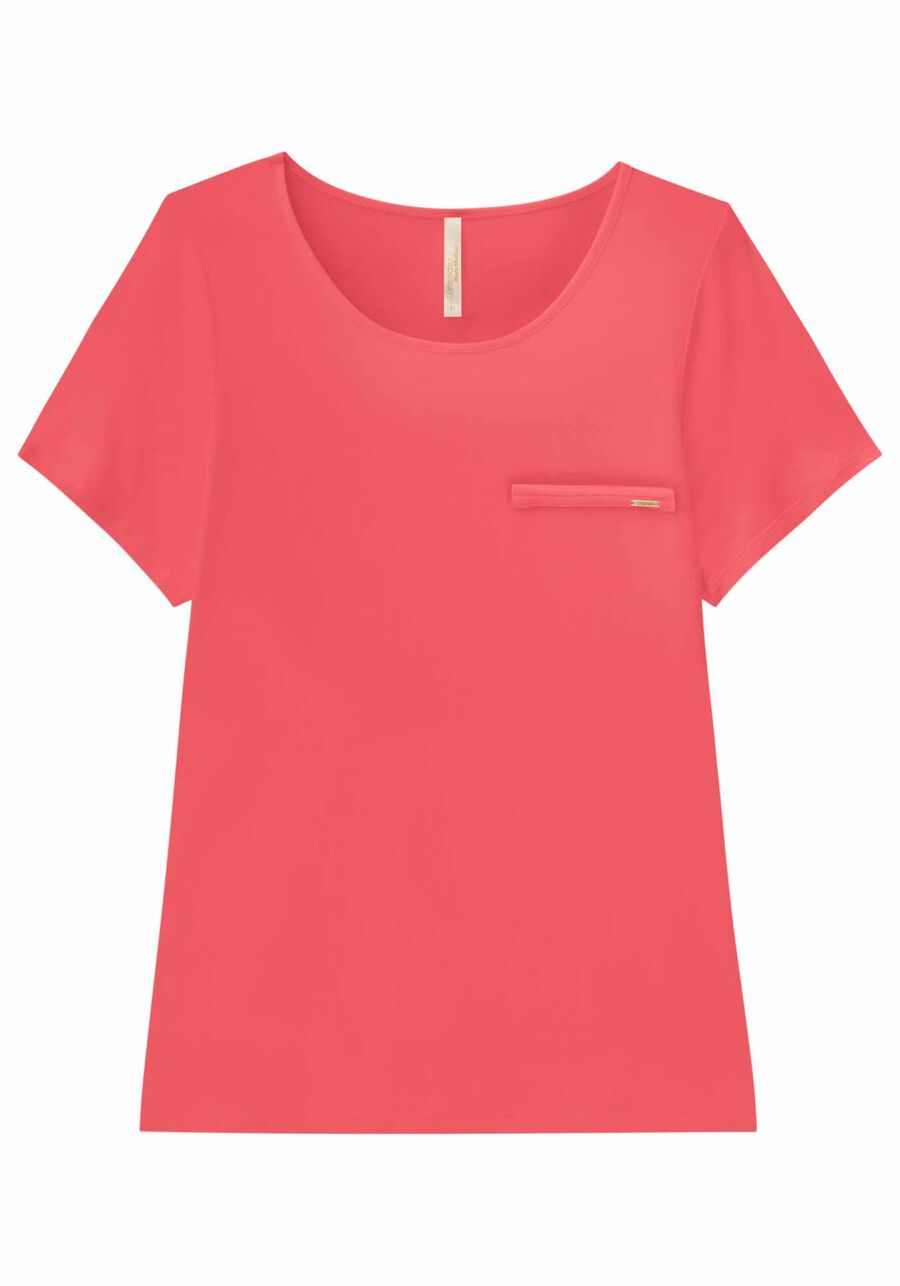 Blusa Básica Lisa De Mangas Curtas Com Detalhe Frontal, . Blusa Básica Lisa De Mangas Curtas Com Detalhe Frontal, , large.