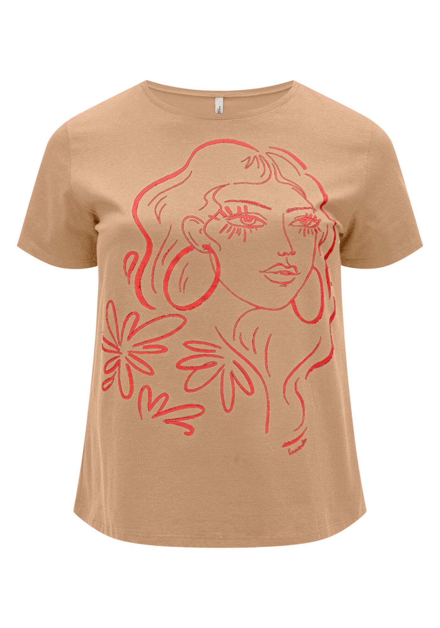 Blusa T-shirt Acinturada Mangas Curtas Com Estampa Frontal, , large.
