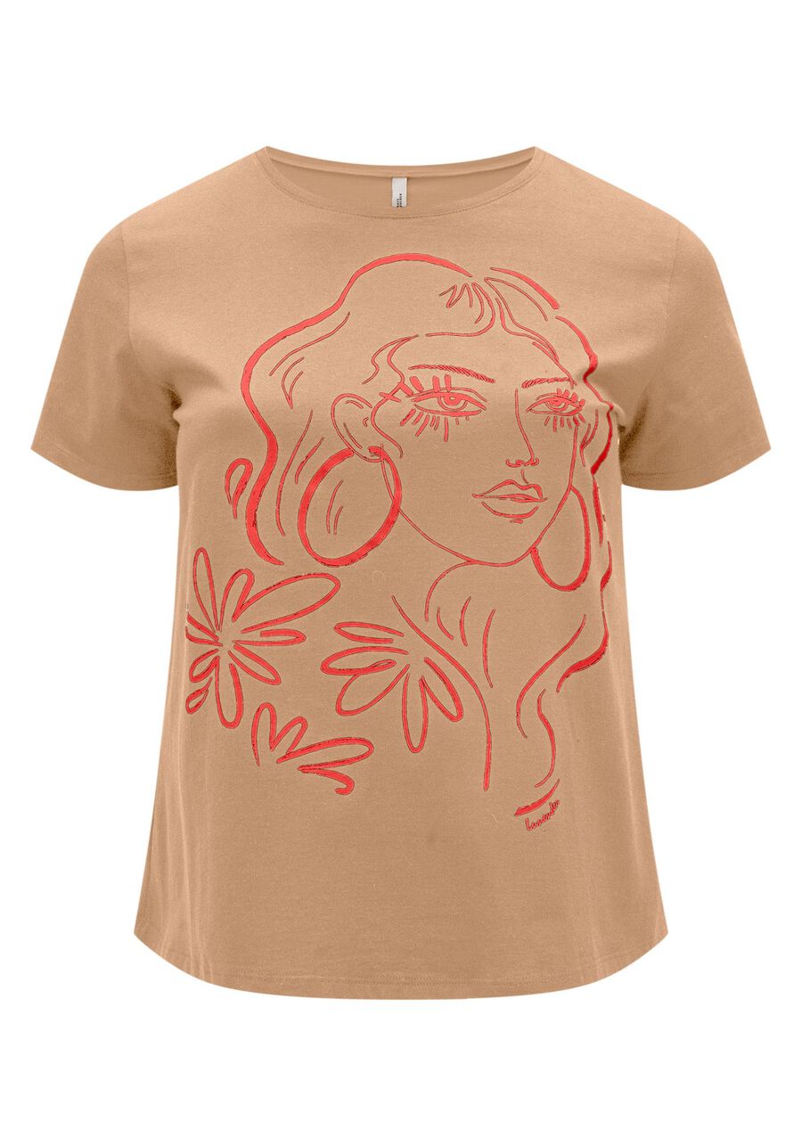 Blusa T-shirt Acinturada Mangas Curtas Com Estampa Frontal, . Blusa T-shirt Acinturada Mangas Curtas Com Estampa Frontal, , large.