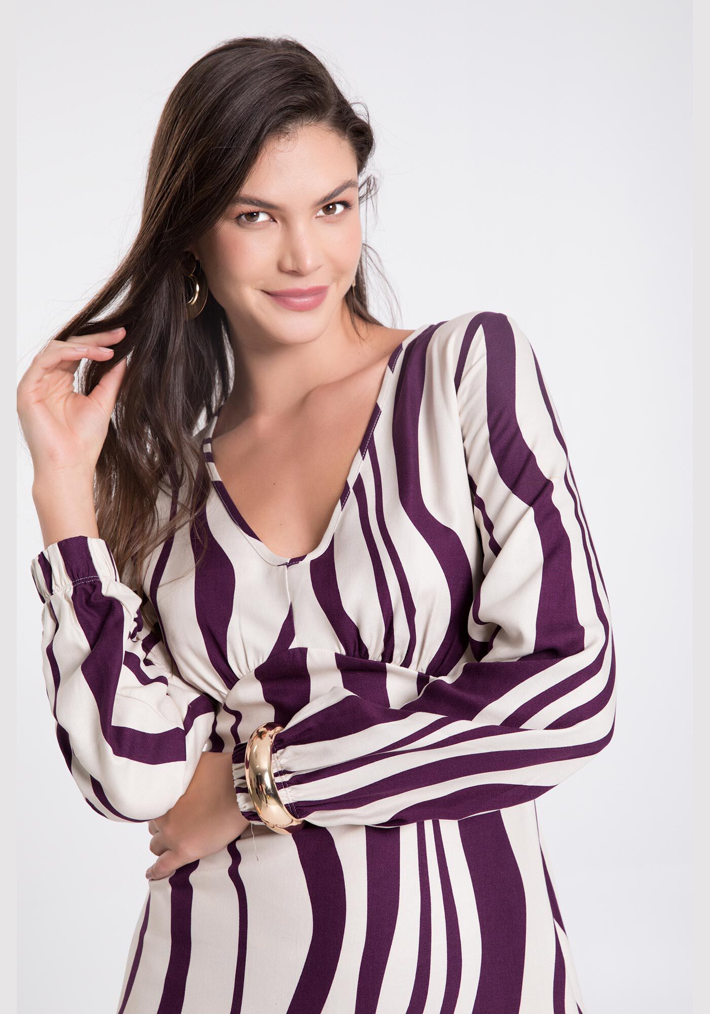 Vestido Midi em Viscose com Manga Longa, PASSARELA VIOLETA, large.