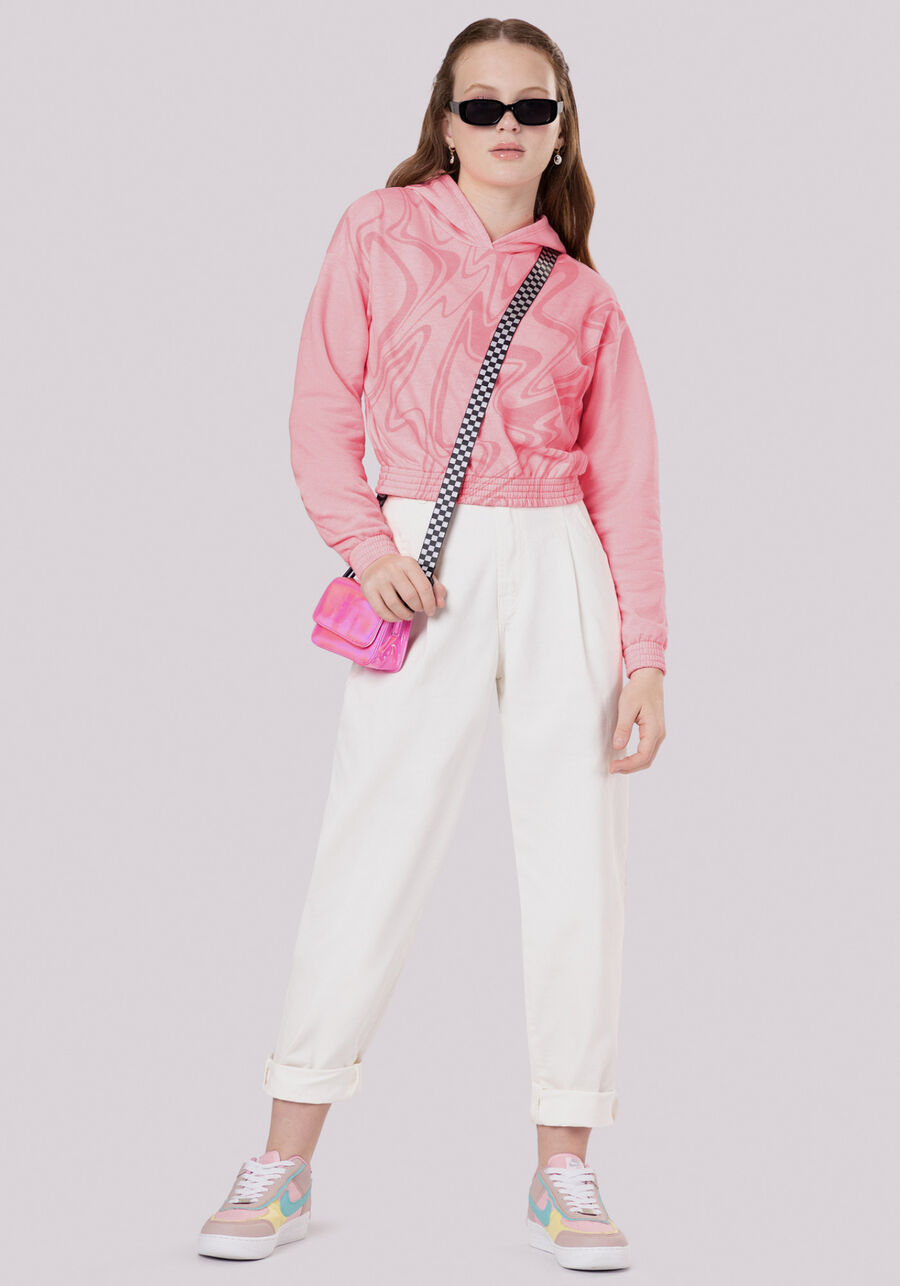 Blusão Juvenil em Moletom Estampado com Capuz, ROSA TRAZINA. Blusão Juvenil em Moletom Estampado com Capuz, ROSA TRAZINA, large.
