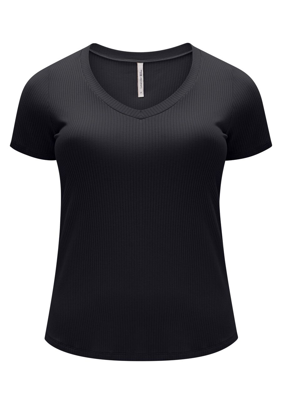 Blusa Básica Em Malha Canelada Com Mangas Curtas E Decote V, . Blusa Básica Em Malha Canelada Com Mangas Curtas E Decote V, , large.