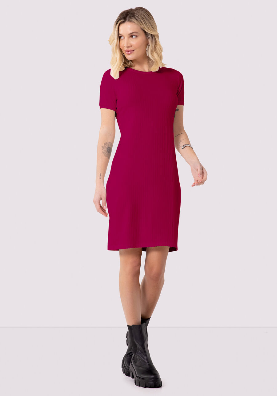 Vestido Curto Canelado Básico De Mangas Curtas Em Malha, . Vestido Curto Canelado Básico De Mangas Curtas Em Malha, , large.