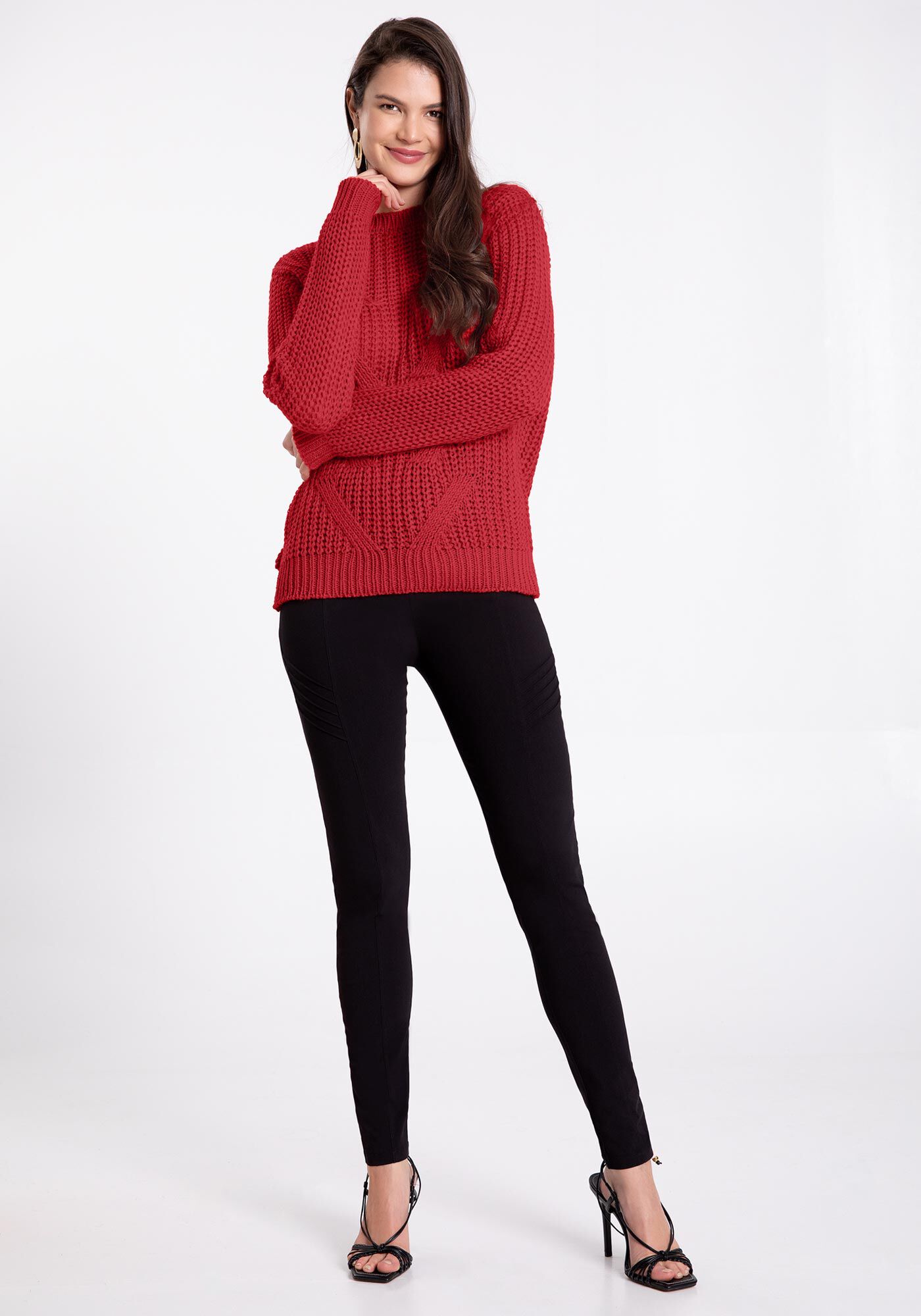 Blus&atilde;o em Tric&ocirc; com Textura, VERMELHO FLAMA, large.