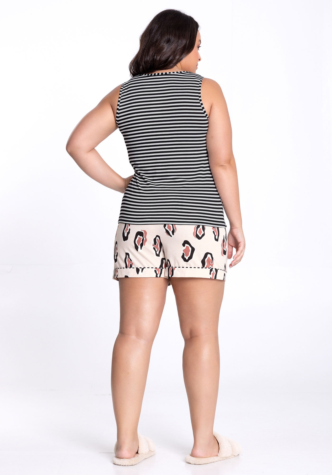 Pijama Plus Size Estampado com Renda, , large.