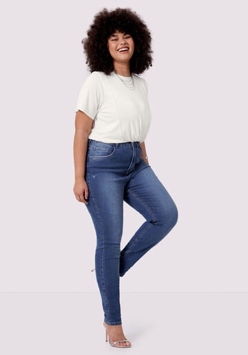 Calça Jeans Skinny Plus Size Chapa Barriga, JEANS, large.