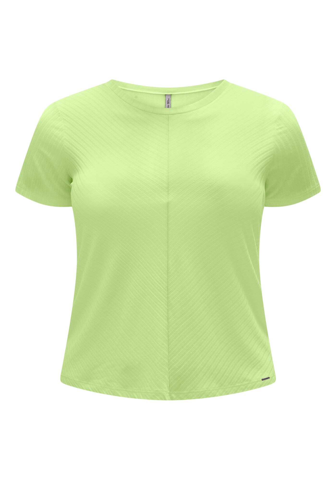 Blusa B&aacute;sica Canelada De Mangas Curtas Com Recorte Frontal, , large.