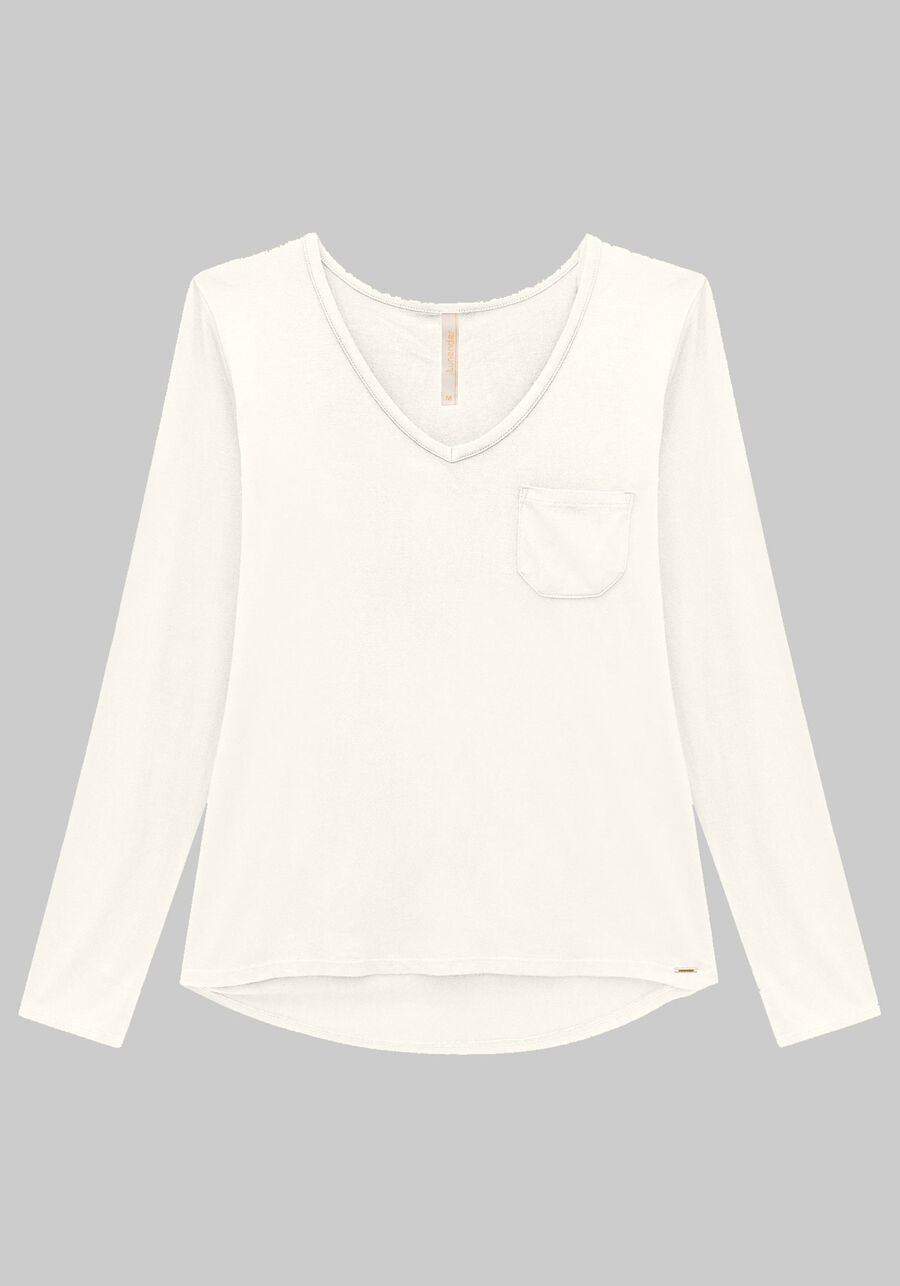 Blusa Manga Longa Básica com Bolso, BRANCO OFF WHITE. Blusa Manga Longa Básica com Bolso, BRANCO OFF WHITE, large.